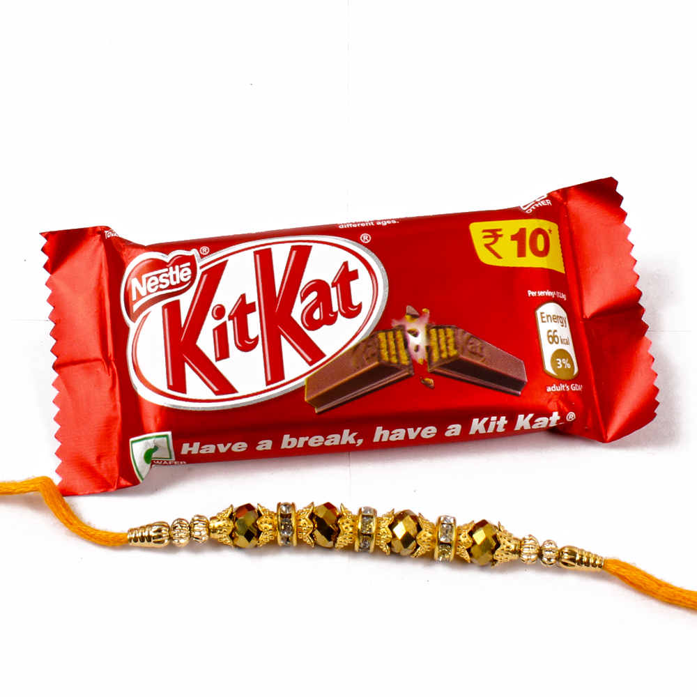 Kitkat chocolate Bar with Golden Cystal Bead Rakhi