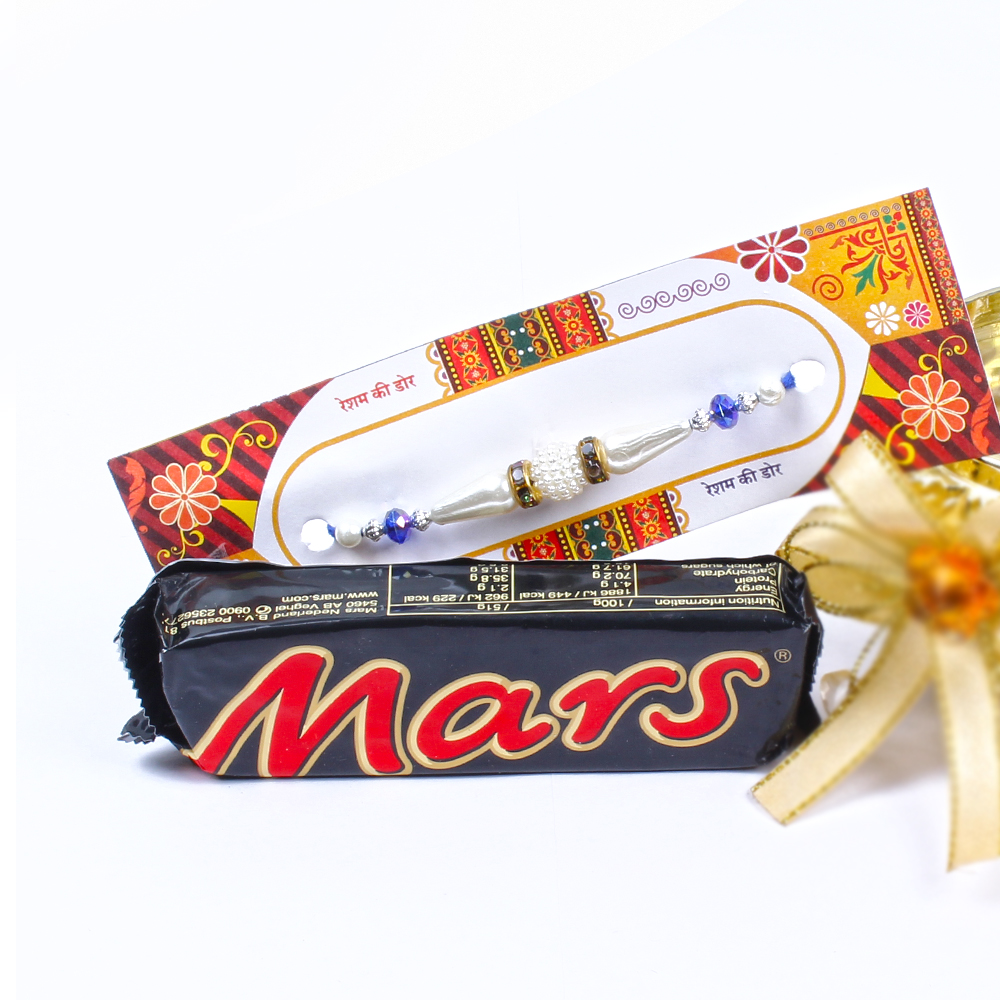 Mars Chocolate Bar with Pearl Rhinestone Beads Rakhi