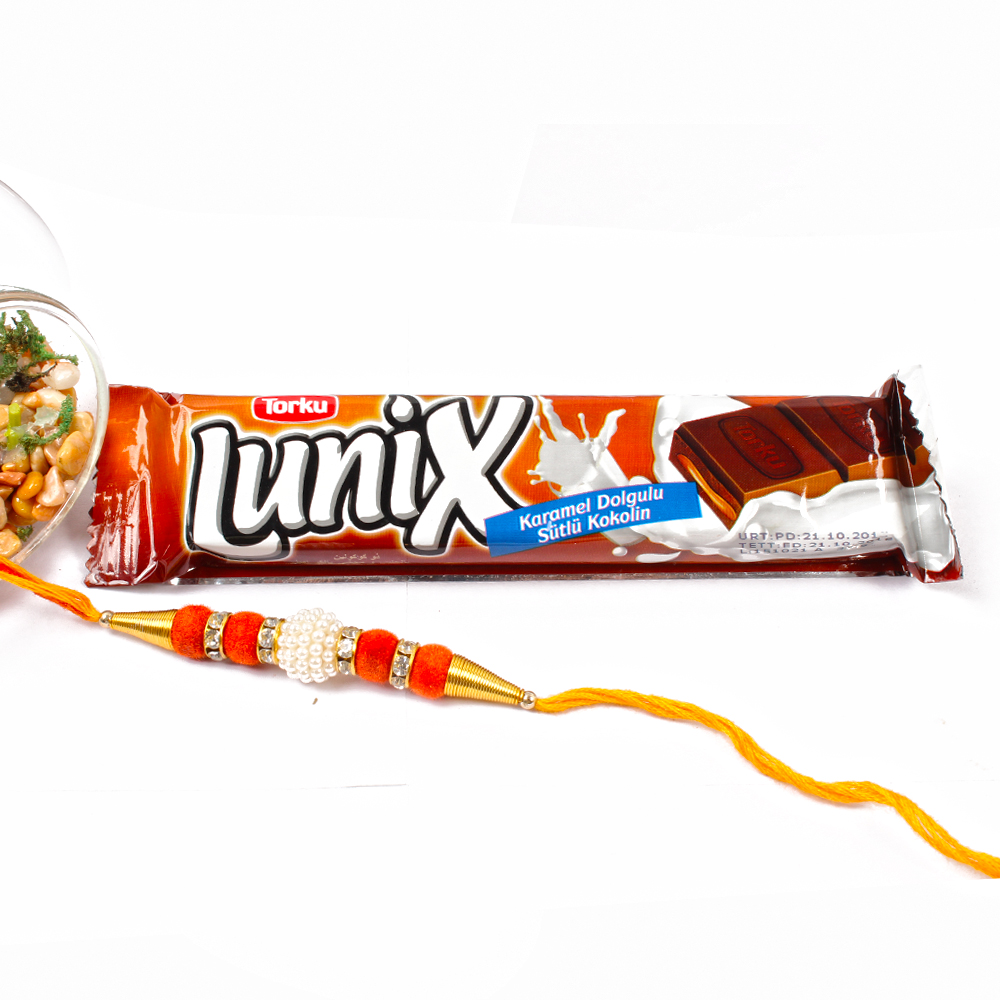 Lunix Chocolate Bar with Velvet and Small Pearl Rakhi