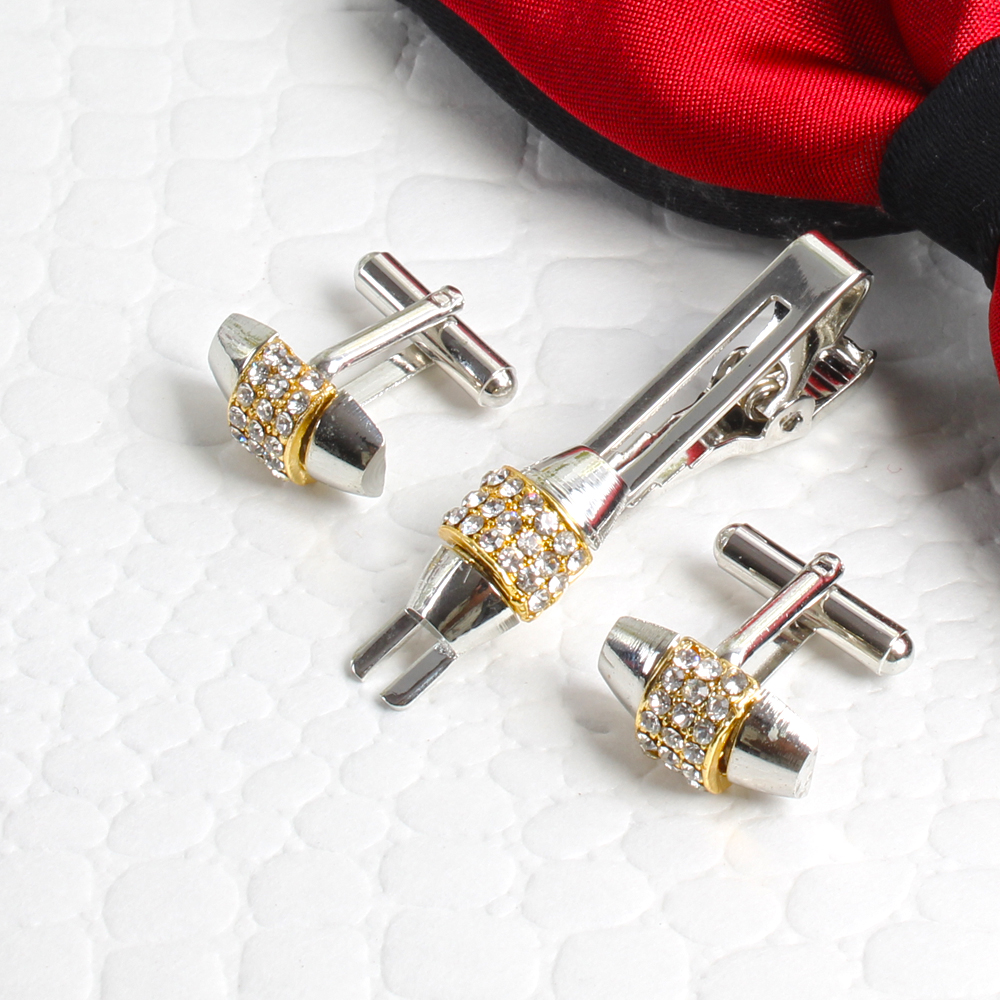 Precious Diamonds Cufflinks with Tie Pin