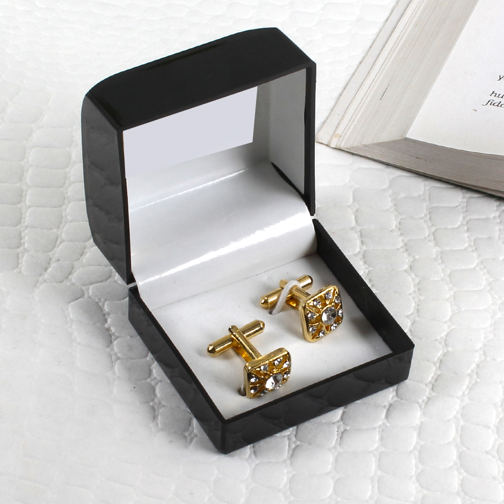 Crystal Golden Square Cufflinks with Tie Pin