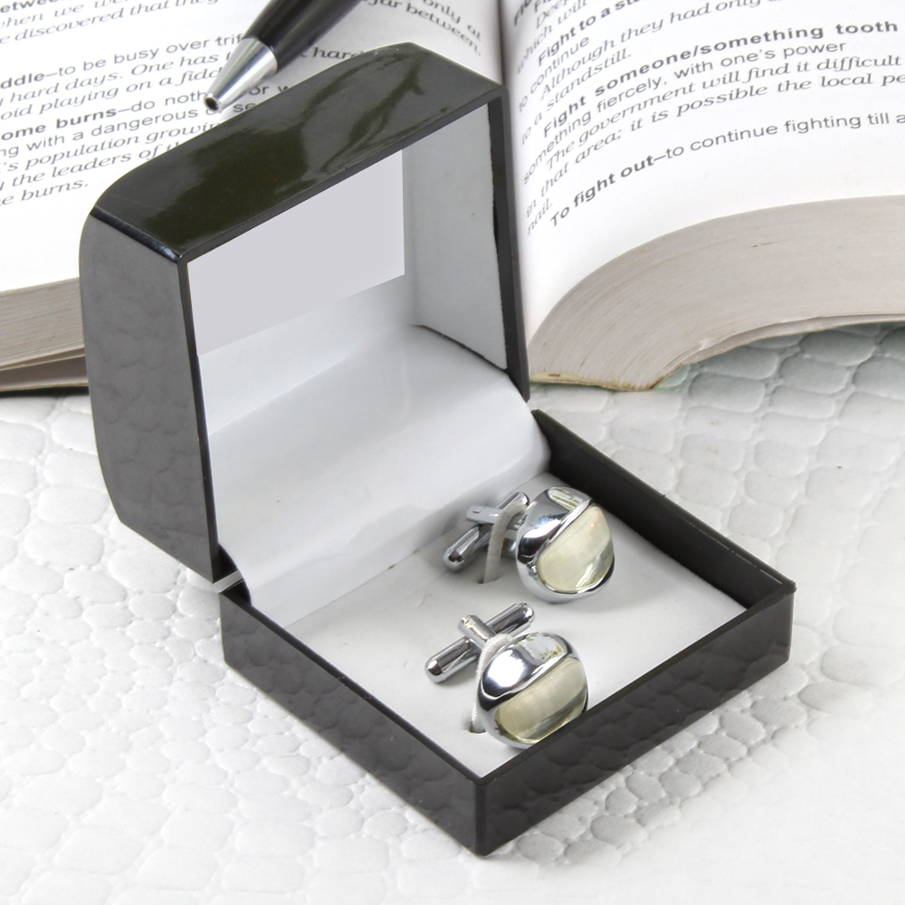 White Oval Stone Cufflinks