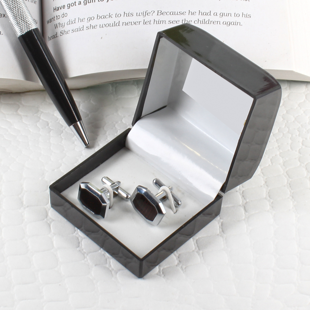 Silver Tone Marron Patterned Cufflinks