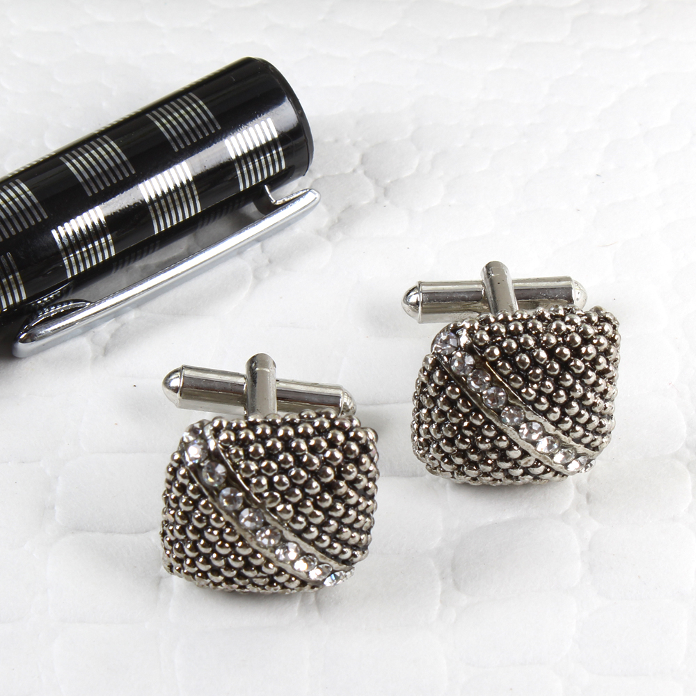 Silver Ball Grids Pattern Cufflinks