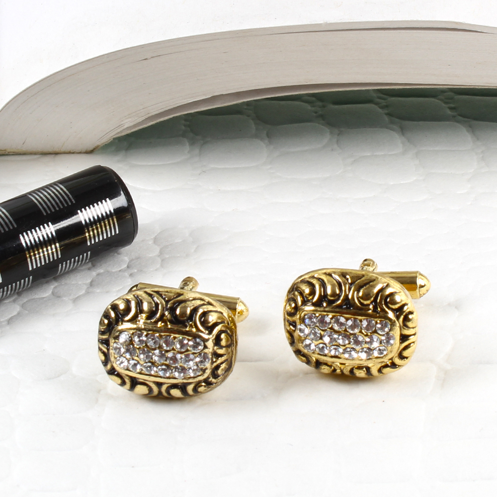 Golden Oval Diamond Cut Cufflinks