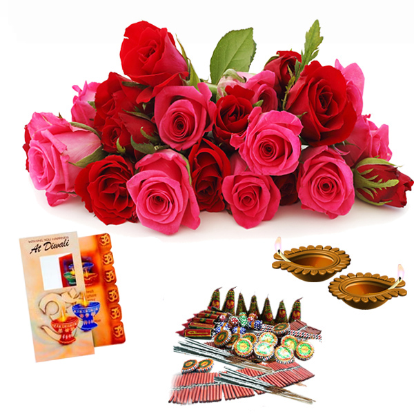 Roses with Diwali Crackers Combo