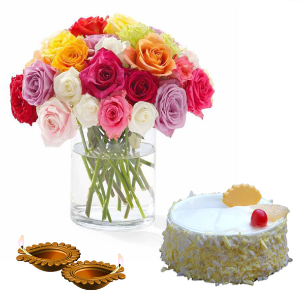 Diwali Treat of Pineapple Cake and Roses