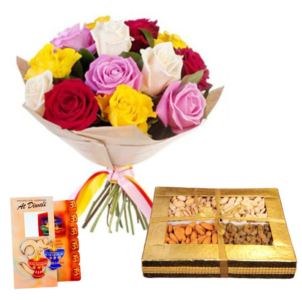 Diwali Combo of Roses and Dryfruits