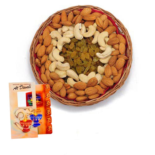 Assorted Dry Fruits with Diwali Wishes Card