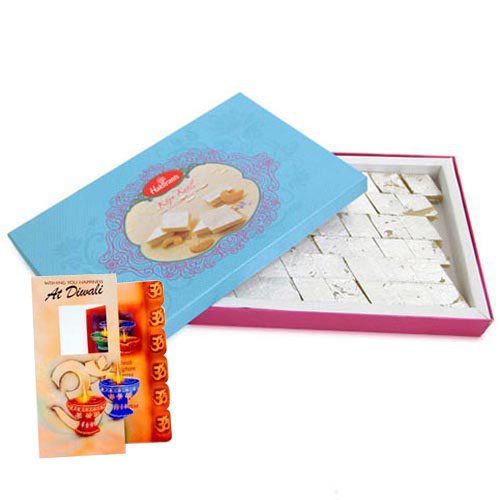 Diwali Card with Kaju Katli Box