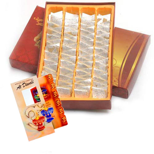 Box of Kesar Kaju Katli Sweet with Diwali Card