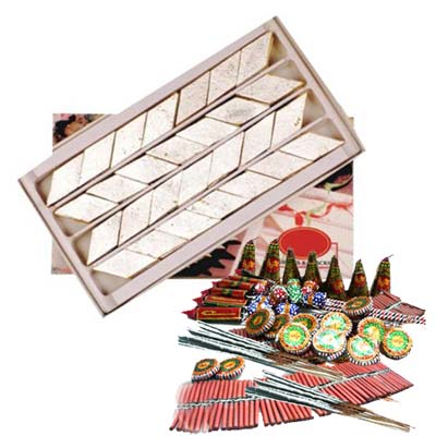 Diwali Combo of Kaju Katli Sweet with Firecrackers