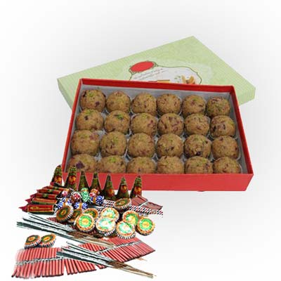 Diwali Hamper of Besan Ladoo and Fire crackers