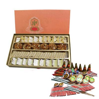 Diwali Special Kaju Katli Sweet with Firecrackers