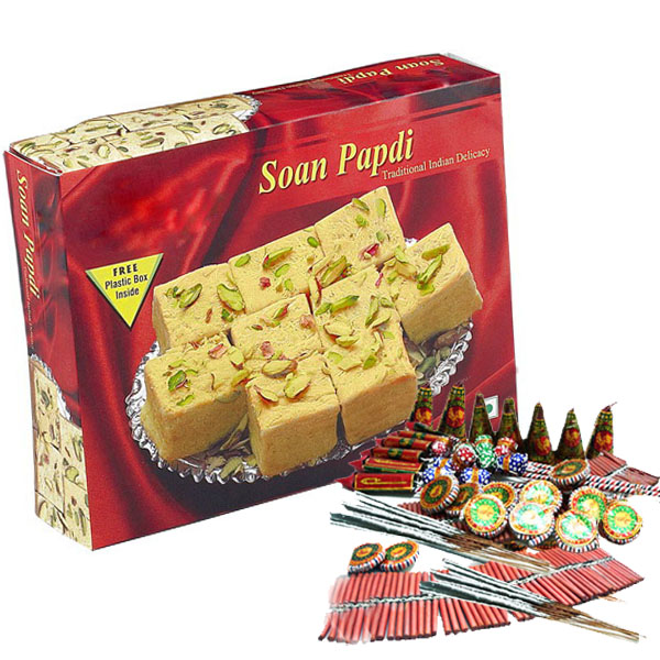 Diwali Gift of Soan Papdi with Crackers