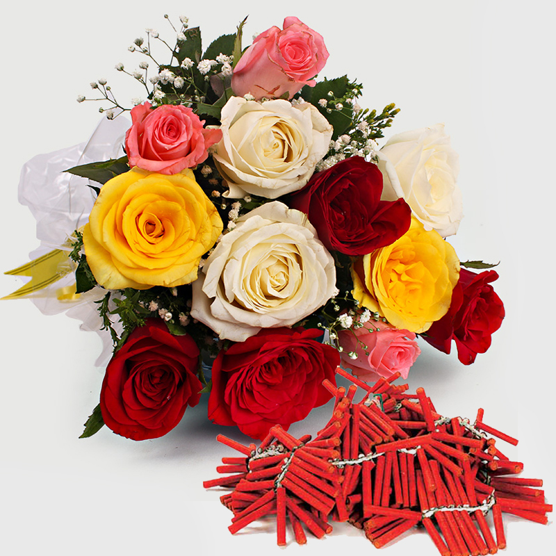 Diwali Combo Roses Bouquet with Fire Crackers