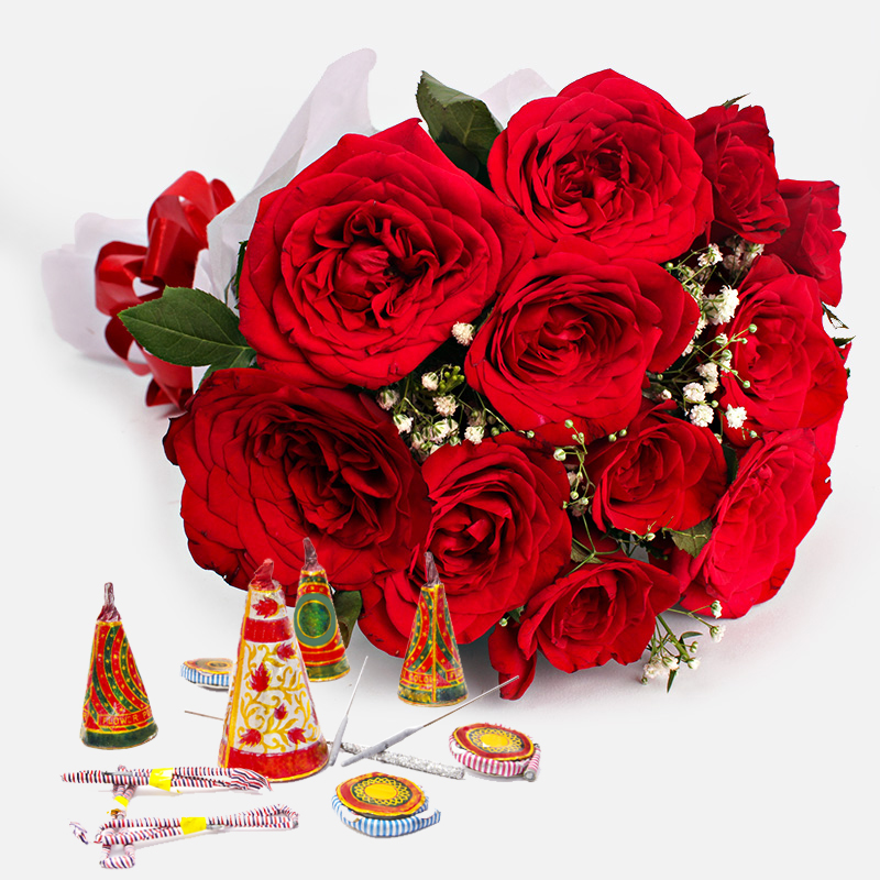 Roses and Cracker Diwali Gift