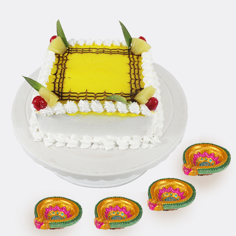 Square Pineapple Cake with Diwali Card