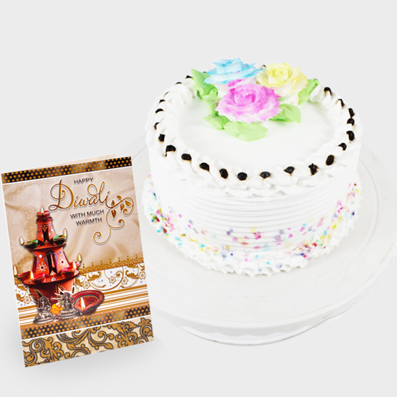 Round Vanilla Cake and Diwali Card