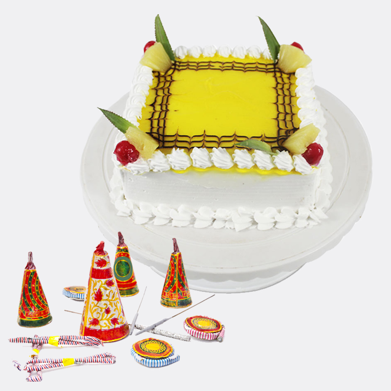Pineapple Cake with Diwali Crackers