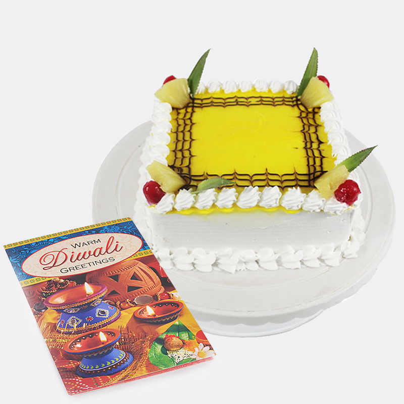 1 kg Pineapple Cake with Diwali Card