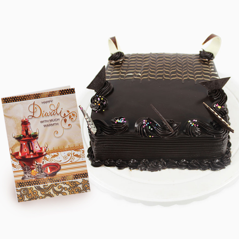 Square Chocolate Truffle Cake with Diwali Card