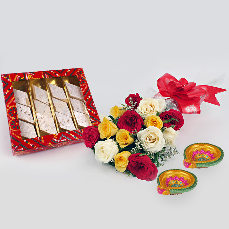 Diwali Special Kaju Katli with Mix Roses