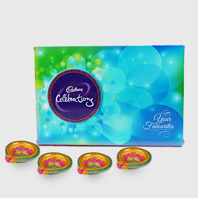 Cadbury Celebration Chocolate Pack with 4 Diwali Earthen Diya