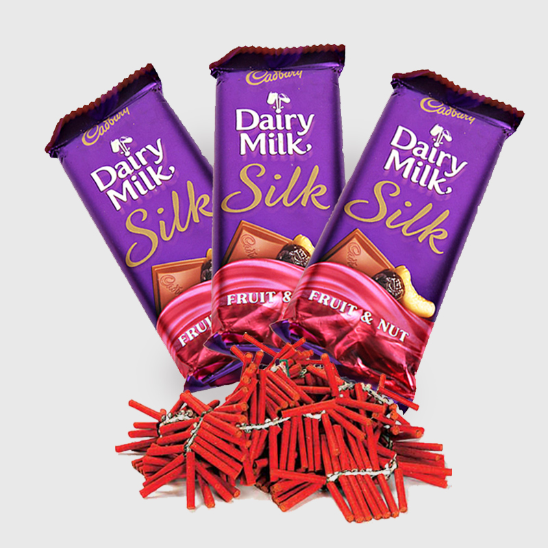 Diwali Combo of 3 Bar of Dairy milk Silk with Red Firecrackers