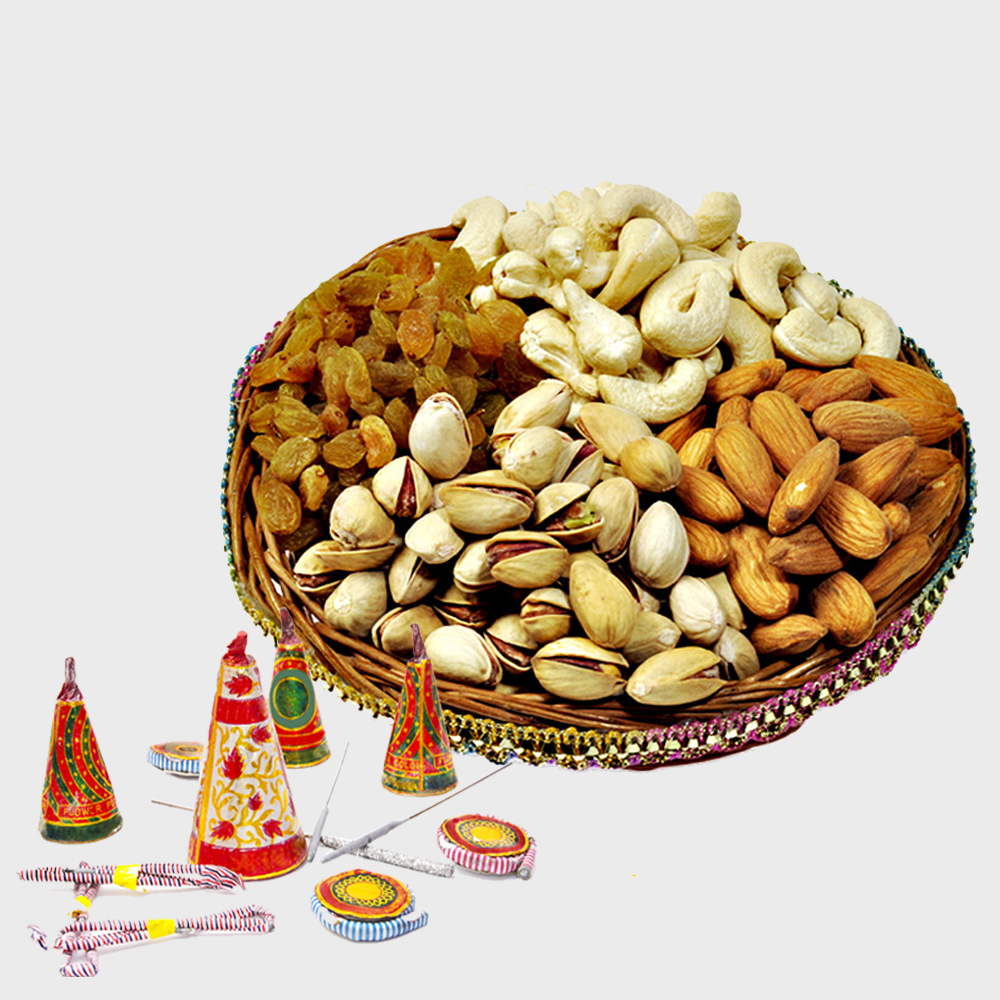 Basket of Assorted Dryfruits with Diwali Fire Cracker
