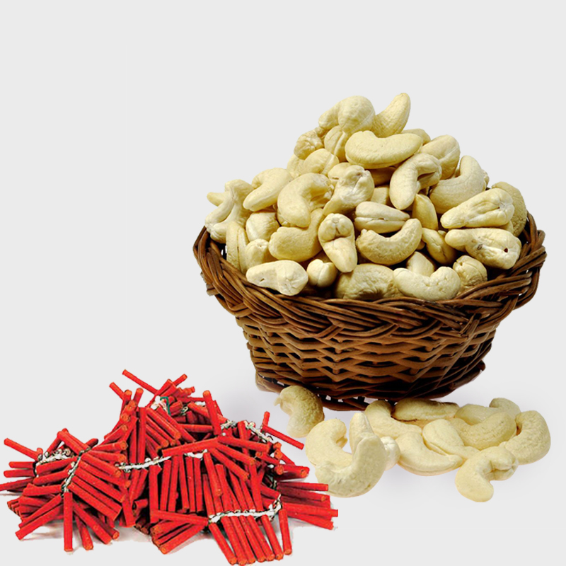 Diwali Combo of Basket of Cashew Nut with Red Firecrackers