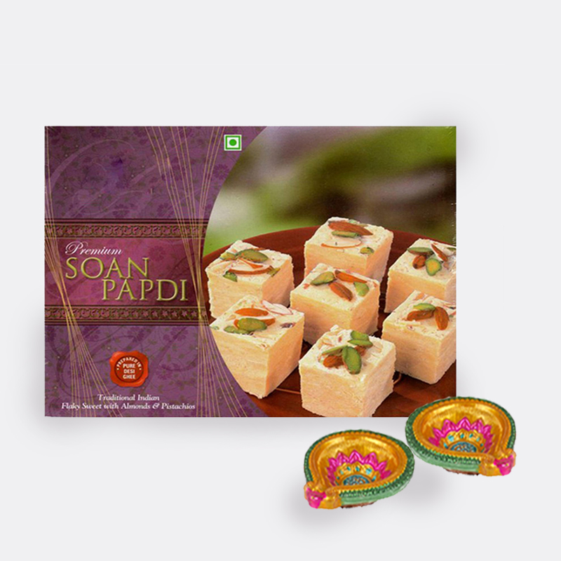 Soan Papdi with Diwali Diyas