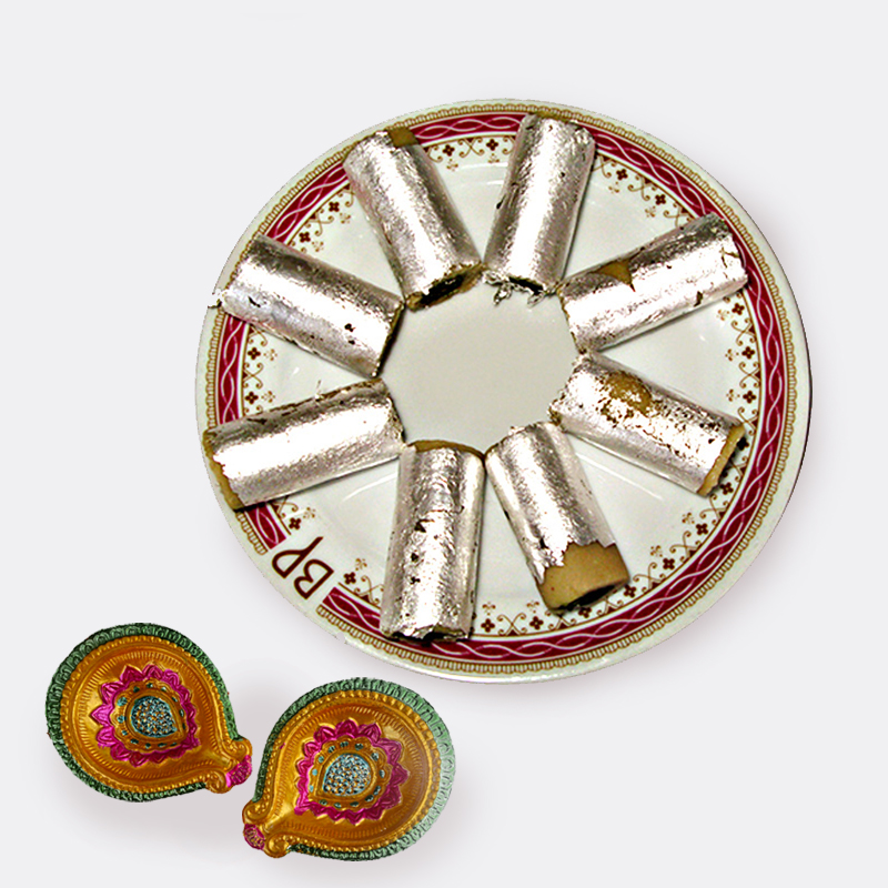 Kaju Roll with Diwali Diya