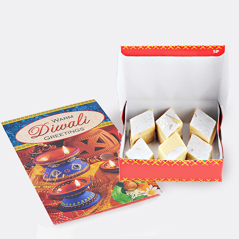 Kaju Katli Sweet with Diwali Card