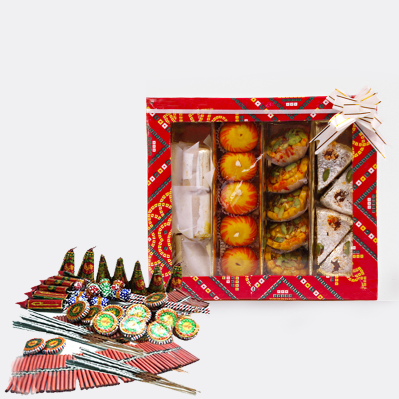 Assorted Sweet with Diwali Fire Cracker