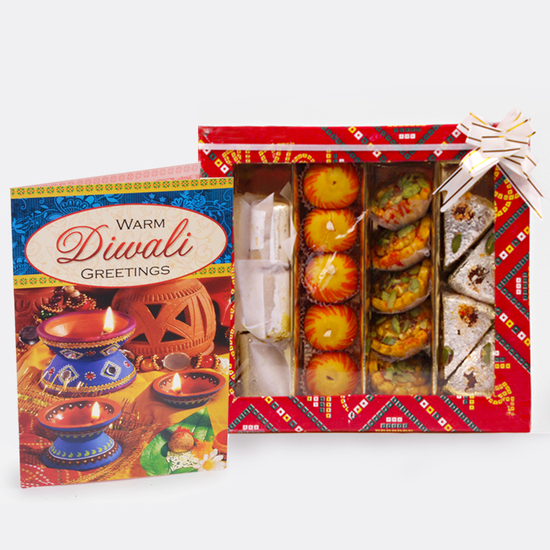 Assorted Sweet with Diwali Card