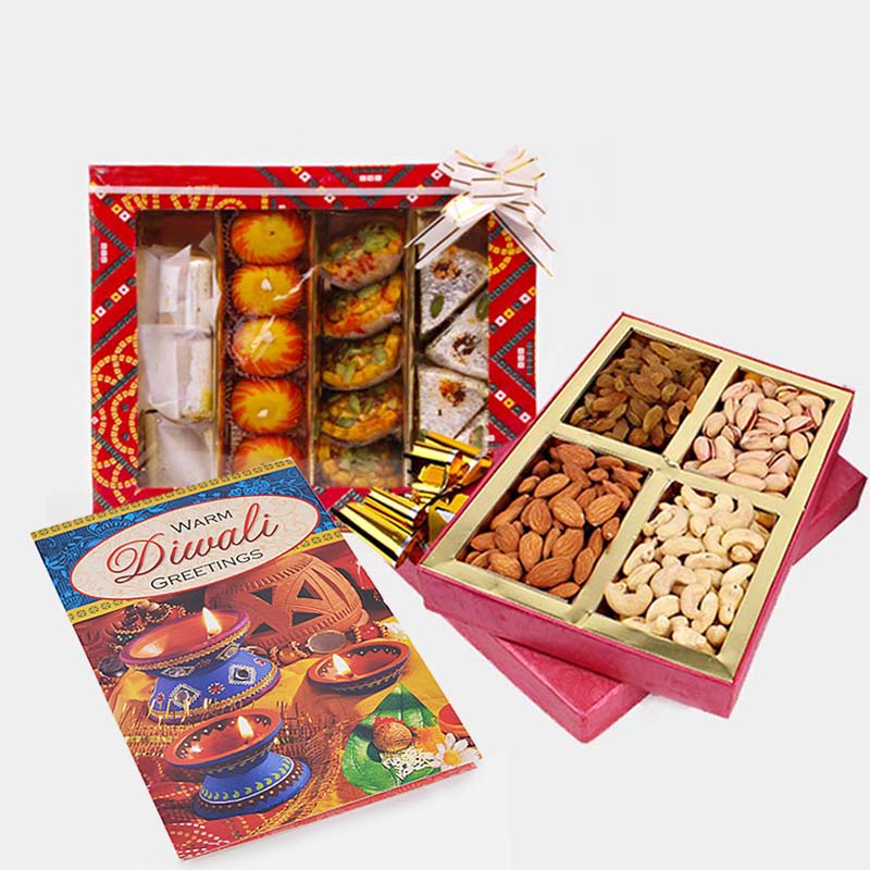 Assorted Sweet and Assorted Dryfruits and Diwali Card