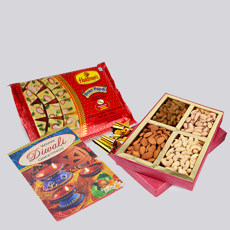 Soan Papdi and Assorted Dryfruits with Diwali Card