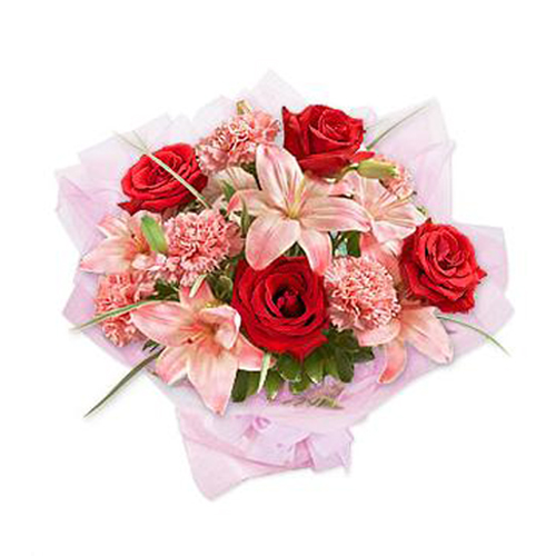 Bouquet of Red Roses with Pink Flowers