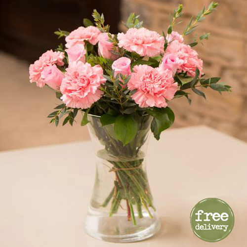 Pretty Carnations and Roses Vase