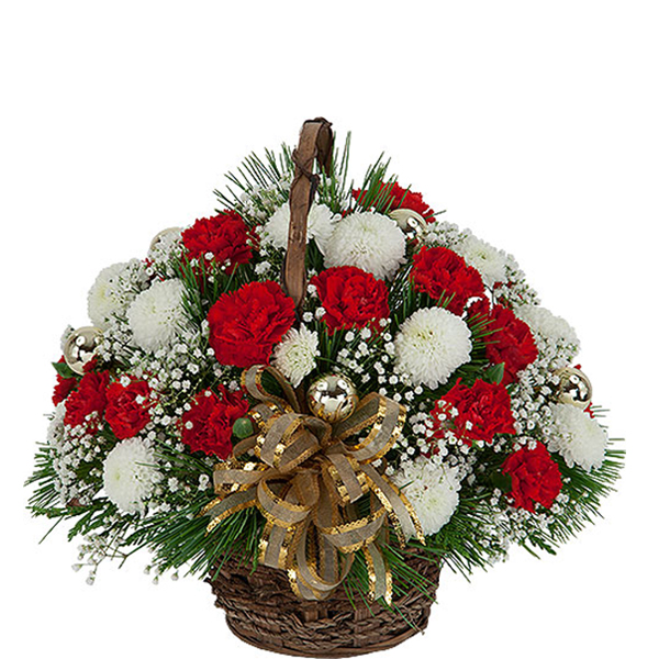Basket Of Red & White Carnations