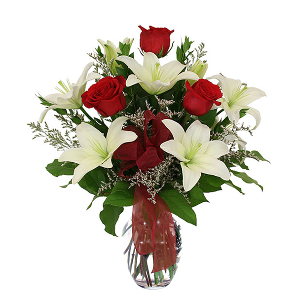Beautiful Red Roses with White Lilies