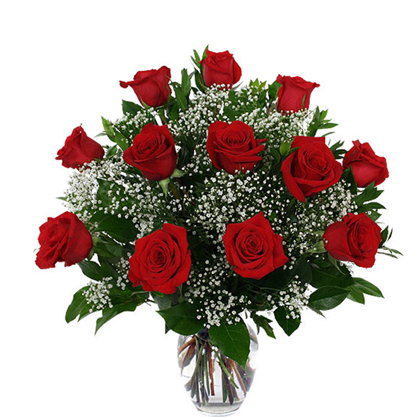Vase of Dozen Fresh Red Roses