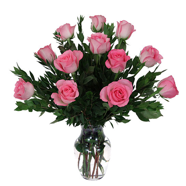 Beautiful Pink Roses In Glass vase