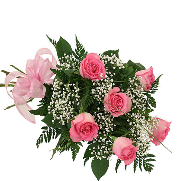 Six Beautiful Pink Roses Bouquet