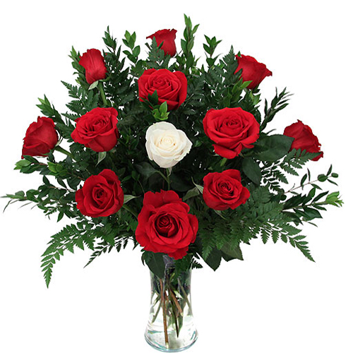 Fresh Red Roses and white Rose In Vase
