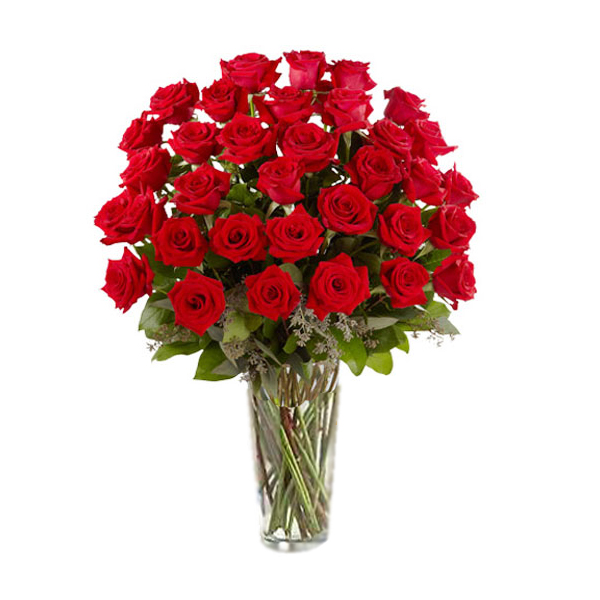 35 Red Roses In Glass vase