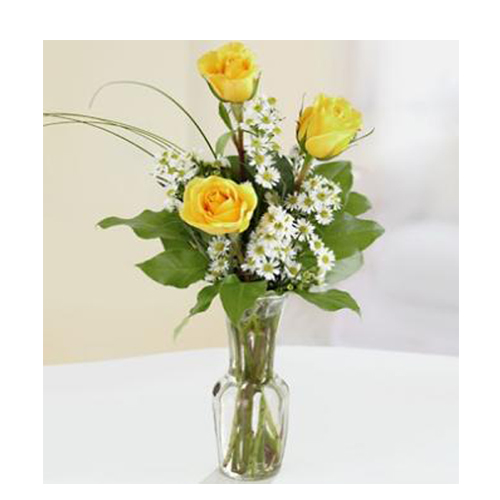 3 Yellow Roses In Vase