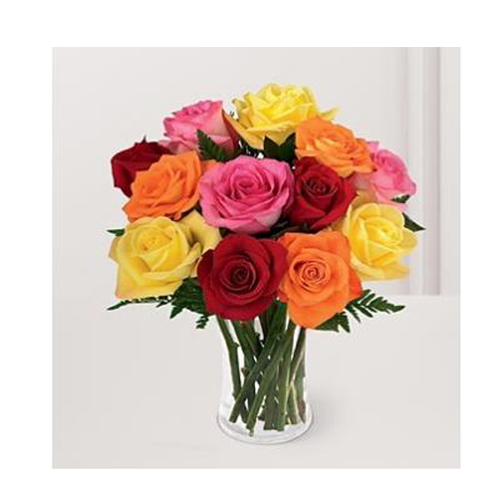 Ten Roses in glass vase