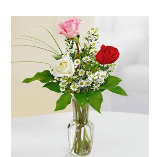 3 Mix Roses In Vase